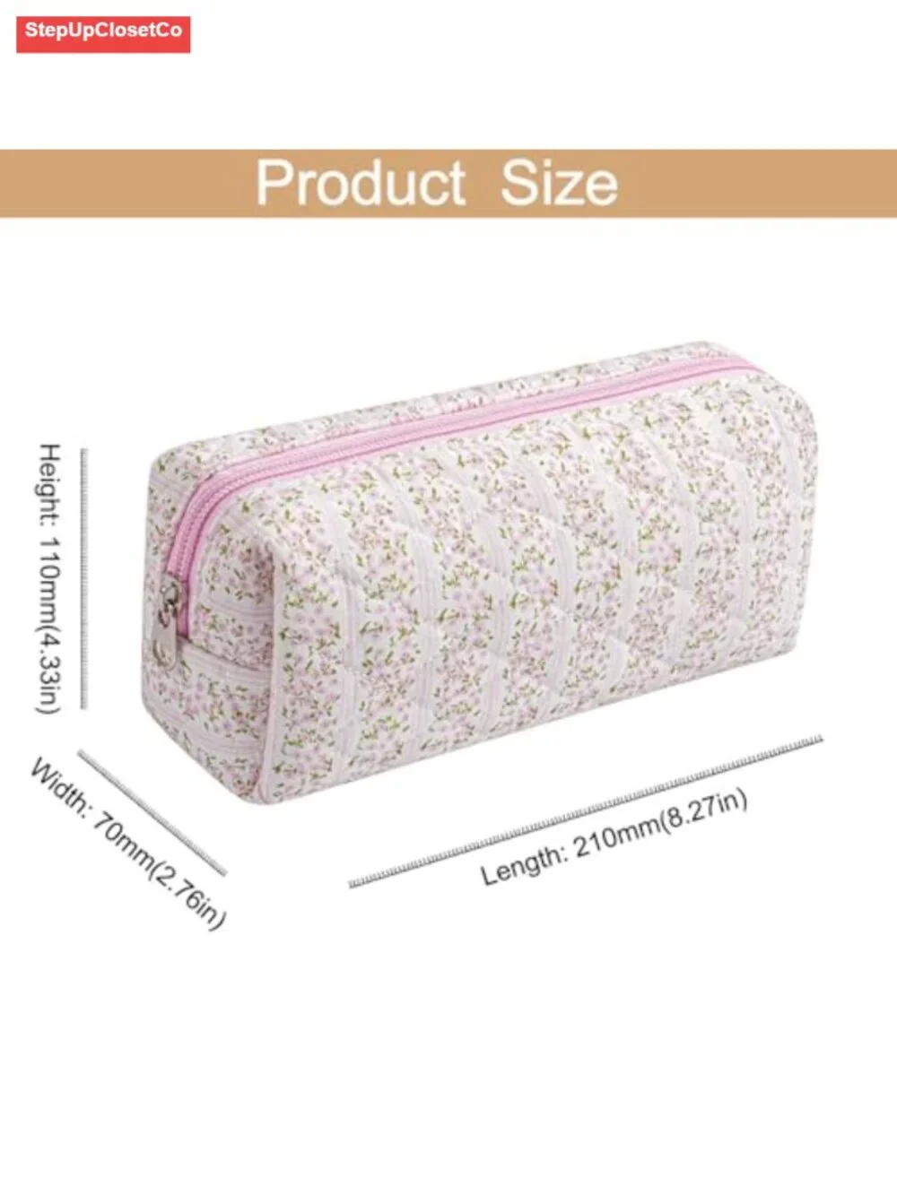 Quilted Cotton Makeup Bag, Floral Cosmetic Toiletry Organizer, Travel Pouch